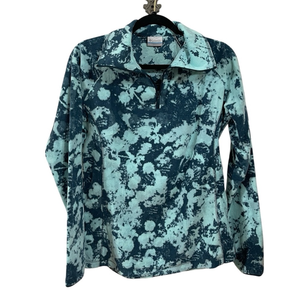 Columbia Half Zip Fleece Pullover Blue Aqua Marble Print Size Large EUC